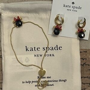 Kate Spade Gold Minnie Mouse Earrings and Bracelet with Red and Black Accents
